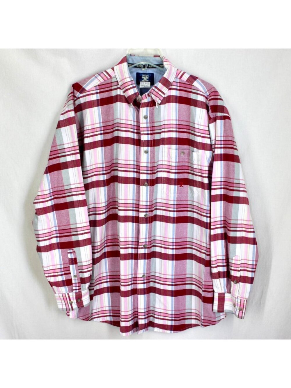 Wrangler 20X Plaid Shirt Mens Size XL Pink White Long Sleeve Cotton Western